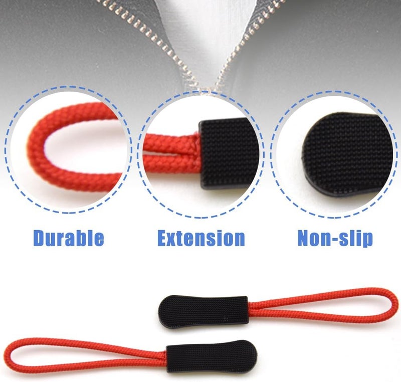 Ruidee 50 Pieces Zipper Pulls Zipper Tabs Zipper Pull Cord Extender Replacement Zipper Pulls for Backpacks, Jackets, Luggage, Purses, Handbags（Red Black） - Image 3